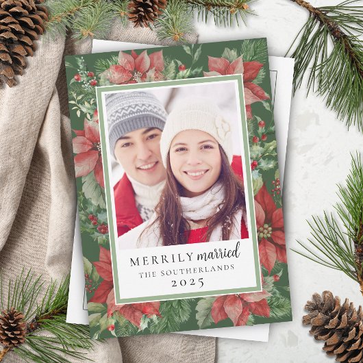 Moderne Kerstbloemstukken Gelukkig Getrouwd Jongge Feestdagenkaart