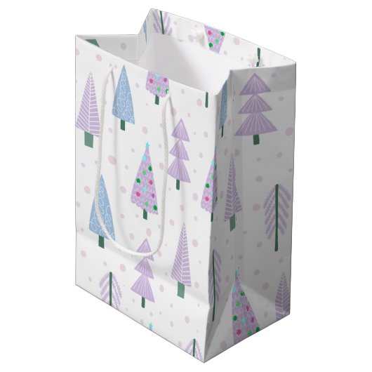 Moderne kerstbomen Abstract lavendelpatroon Medium Cadeauzakje (Voorkant Gekanteld)