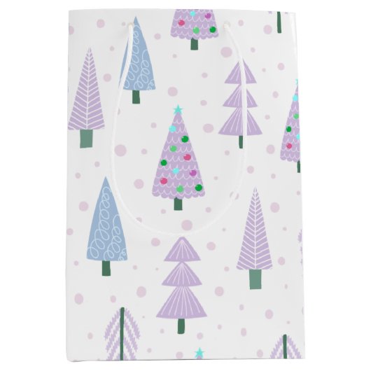 Moderne kerstbomen Abstract lavendelpatroon Medium Cadeauzakje (Voorkant)