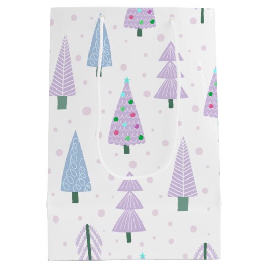 Moderne kerstbomen Abstract lavendelpatroon Medium Cadeauzakje (Achterkant)