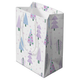Moderne kerstbomen Abstract lavendelpatroon Medium Cadeauzakje