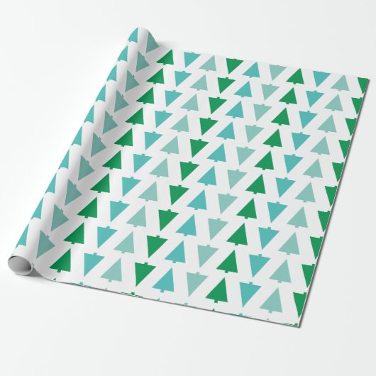 Moderne kerstbomen Aqua Holiday Patterned Cadeaupapier (Uitgerold)