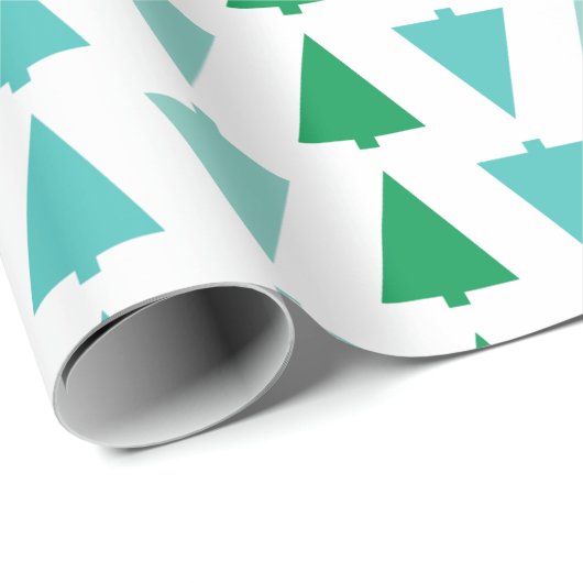 Moderne kerstbomen Aqua Holiday Patterned Cadeaupapier (Rol Hoek)