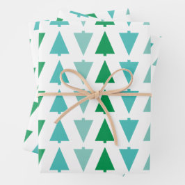 Moderne kerstbomen Aqua Holiday Patterned Inpakpapier Vel