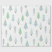 Moderne kerstbomen blauw groen patroon cadeaupapier (Vlak)