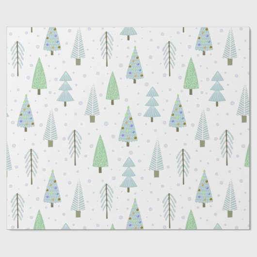 Moderne kerstbomen blauw groen patroon cadeaupapier (Vlak)