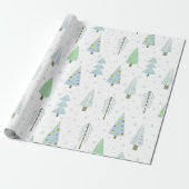 Moderne kerstbomen blauw groen patroon cadeaupapier (Uitgerold)