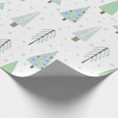 Moderne kerstbomen blauw groen patroon cadeaupapier (Hoek)