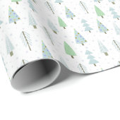 Moderne kerstbomen blauw groen patroon cadeaupapier (Rol Hoek)