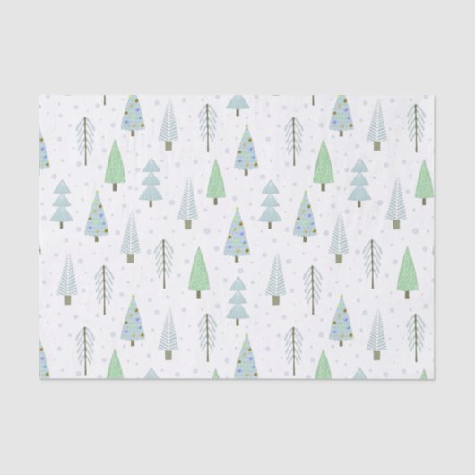 Moderne kerstbomen blauw groen patroon tissuepapier (Voorkant)