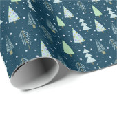 Moderne kerstbomen blauw groen patroonompakken cadeaupapier (Rol Hoek)