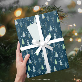 Moderne kerstbomen blauw groen patroonompakken cadeaupapier