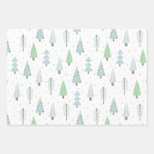Moderne kerstbomen blauw groen patroontrio inpakpapier vel (Voorkant)