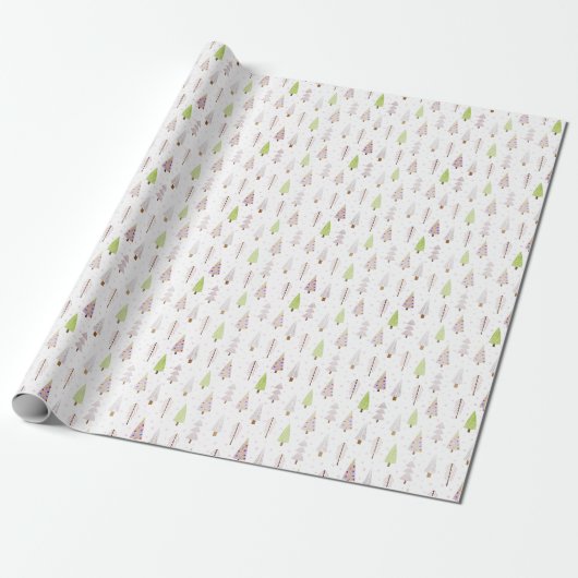 Moderne kerstbomen Blush Pink Pattern Cadeaupapier (Uitgerold)