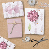 Moderne kerstbomen Blush Pink Pattern Trio Inpakpapier Vel