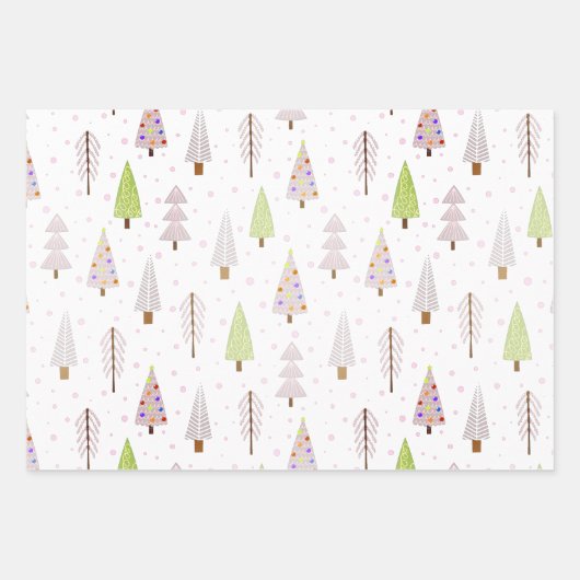 Moderne kerstbomen Blush Pink Pattern Trio Inpakpapier Vel (Voorkant)