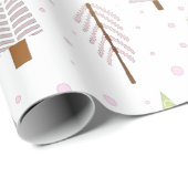 Moderne kerstbomen Blush roze groen patroon Cadeaupapier (Rol Hoek)