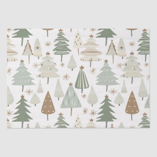 Moderne kerstbomen bruin patroon tissuepapier (Voorkant)