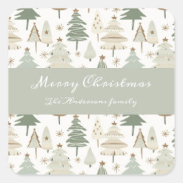 Moderne kerstbomen bruin patroon vierkante sticker