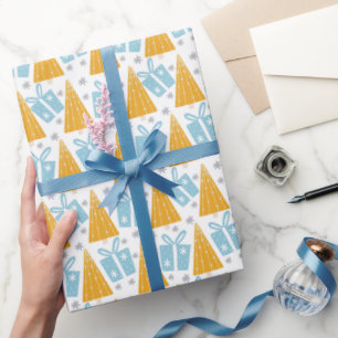 Moderne Kerstbomen en Cadeaus in Aqua Goud Cadeaupapier