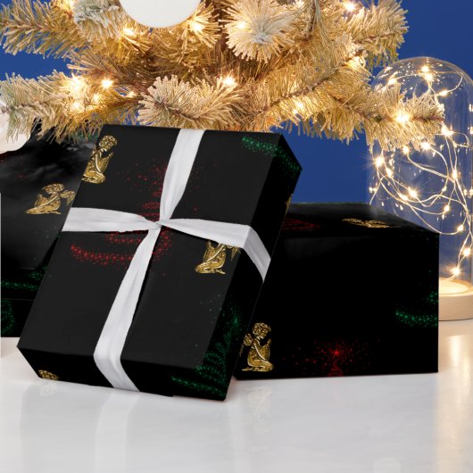 Moderne kerstbomen en Gold Angels Cadeaupapier