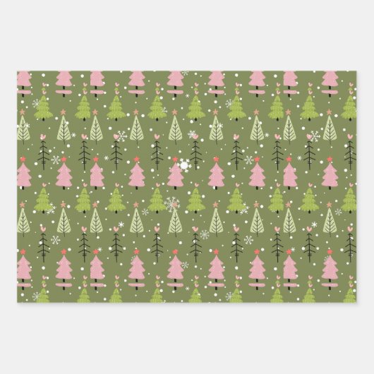 Moderne kerstbomen en sneeuwvlokken Kerstmis Inpakpapier Vel (Voorkant 2)