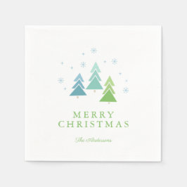 Moderne kerstbomen en sneeuwvlokken servet