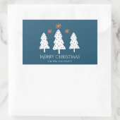 Moderne kerstbomen en sterren blauw rechthoekige sticker (Tas)