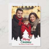 Moderne Kerstbomen Familie Foto Rood Feestdagenkaart (Voorkant)