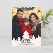 Moderne Kerstbomen Familie Foto Rood Feestdagenkaart (Staand voorkant)