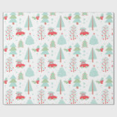 Moderne kerstbomen Feestdagen Rode auto Cadeaupapier (Vlak)