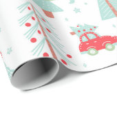 Moderne kerstbomen Feestdagen Rode auto Cadeaupapier (Rol Hoek)