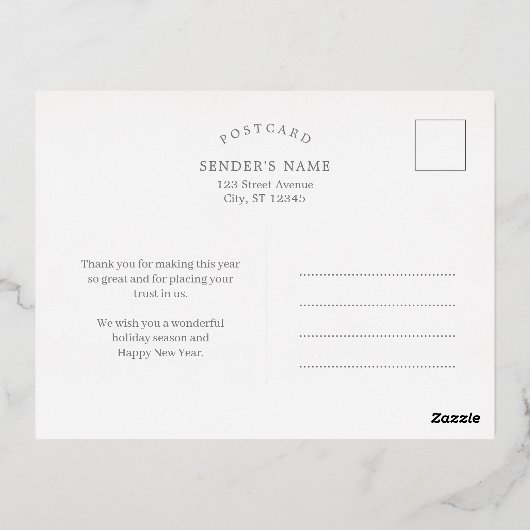 Moderne kerstbomen FOIL Zakelijke feestdagen kerst Folie Uitnodiging Briefkaart (Achterkant)