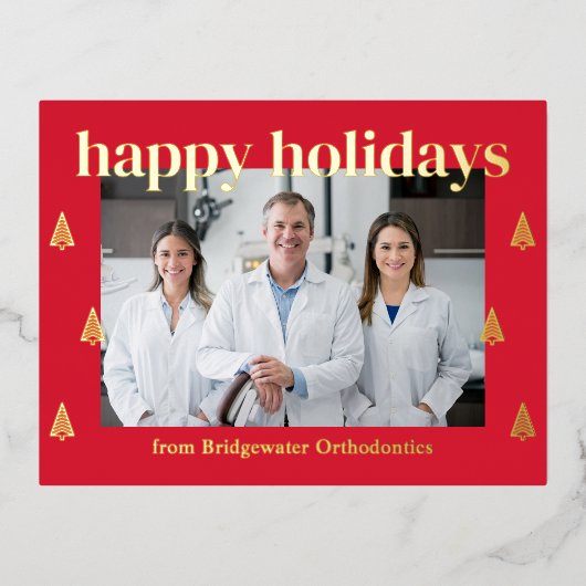 Moderne kerstbomen FOIL Zakelijke feestdagen kerst Folie Uitnodiging Briefkaart (Voorkant)