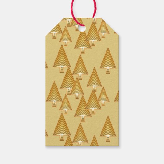 Moderne kerstbomen - geel goud cadeaulabel (Voorkant)