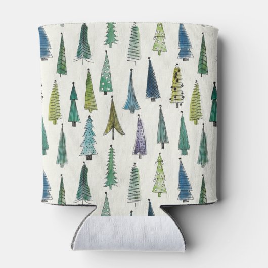 Moderne kerstbomen geïllustreerd patroon blikjeskoeler (Achterkant)