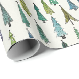 Moderne kerstbomen geïllustreerd patroon cadeaupapier