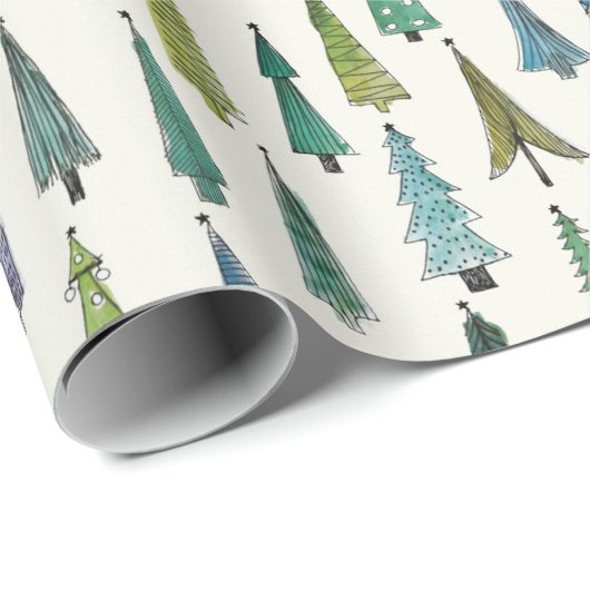 Moderne kerstbomen geïllustreerd patroon cadeaupapier (Rol Hoek)