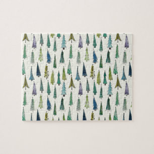 Moderne Kerstbomen Geïllustreerd Patroon Legpuzzel