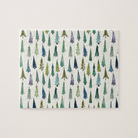 Moderne Kerstbomen Geïllustreerd Patroon Legpuzzel (Horizontaal)