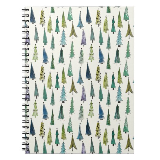 Moderne Kerstbomen Geïllustreerd Patroon Notitieboek (Voorkant)