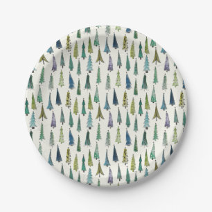 Moderne Kerstbomen Geïllustreerd Patroon Papieren Bordje