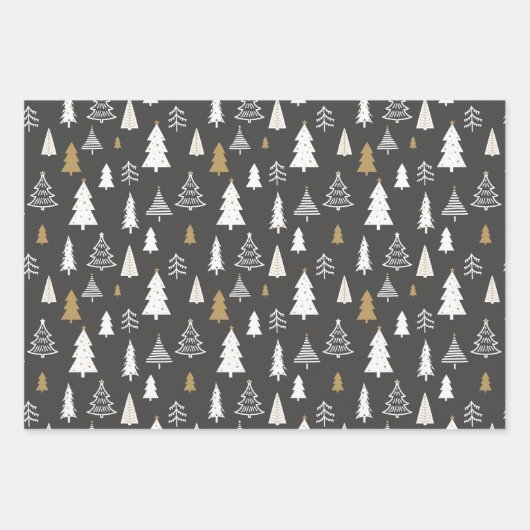 Moderne kerstbomen Goud en grijs patroon Inpakpapier Vel (Voorkant)