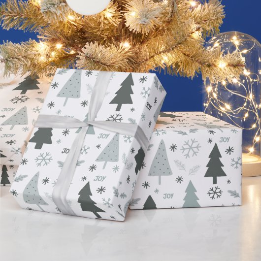Moderne kerstbomen grijs cadeaupapier (Feestdagen)