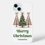 Moderne kerstbomen groen gouden luipaardpatroon  Case-Mate iPhone case (Achterkant)