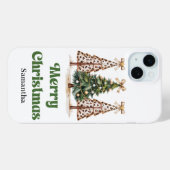 Moderne kerstbomen groen gouden luipaardpatroon  Case-Mate iPhone case (Achterkant (horizontaal))