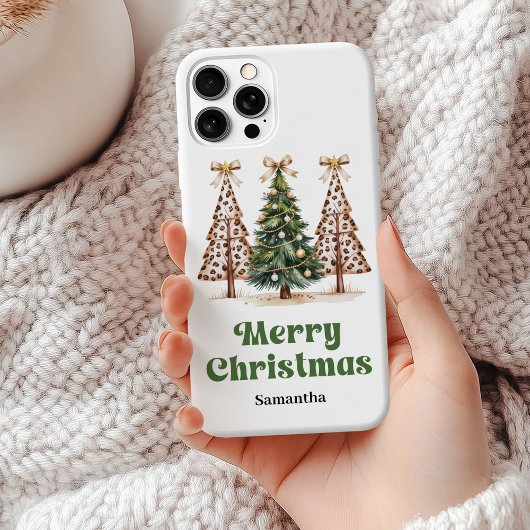 Moderne kerstbomen groen gouden luipaardpatroon  Case-Mate iPhone case