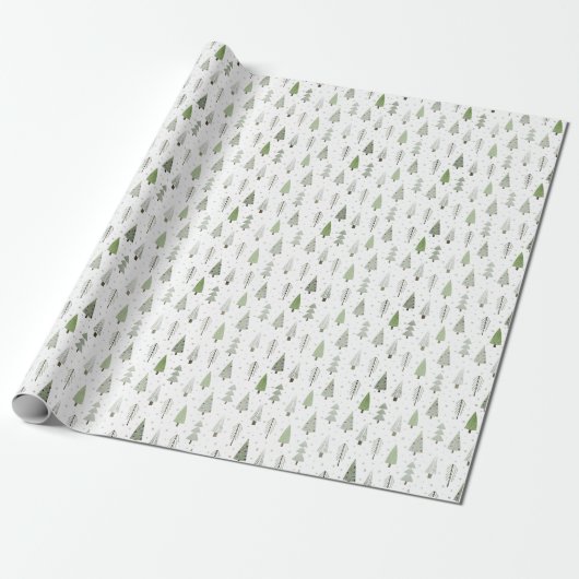 Moderne kerstbomen groen patroon cadeaupapier (Uitgerold)