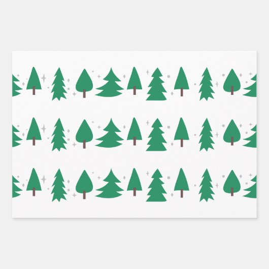 Moderne Kerstbomen Groen/Zilver/Wit Inpakpapier Vel (Voorkant 2)