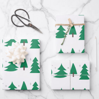 Moderne Kerstbomen Groen/Zilver/Wit Inpakpapier Vel
